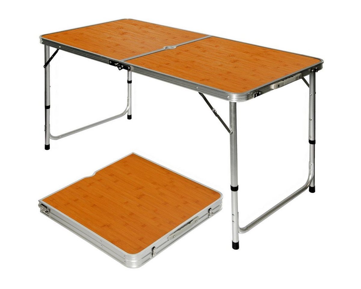 AMANKA Campingtisch Klappbarer stabiler Campingtisch höhenverstellbar, 120x60x70cm Koffer Bambus von AMANKA