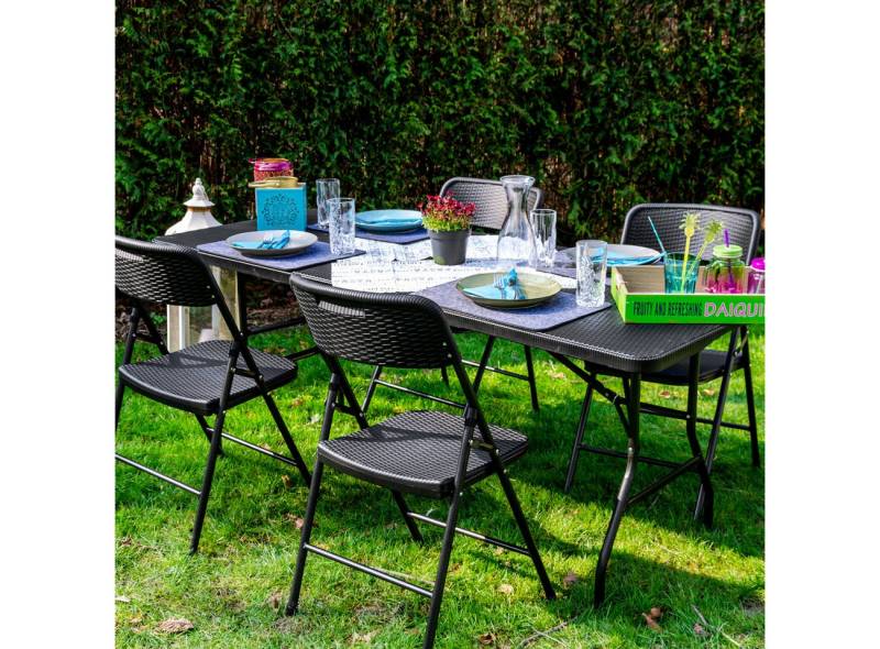 AMANKA Klapptisch 180 x 74 x 74 cm - Garten Esstisch mit 4 Klappstühlen aus Kunststoff von AMANKA