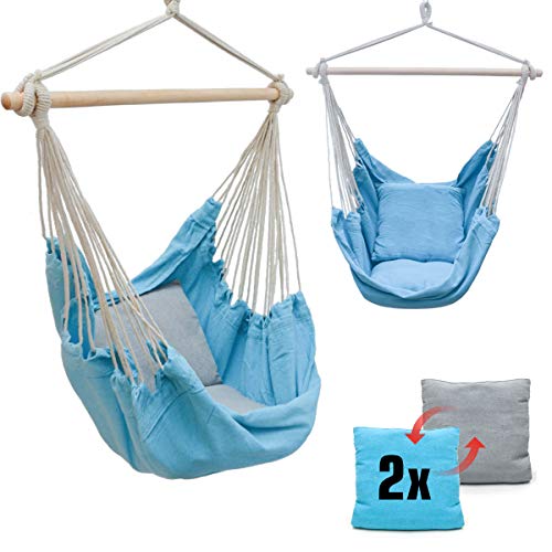 AMANKA Hängesessel mit 2 Kissen zum Wenden - Bequeme Hängeschaukel für Balkon Garten Terrasse Outdoor Indoor - Hängestuhl mit Aufhängung für Erwachsene Kinder Wohnzimmer Camping Relaxen Urlaub Zuhause von AMANKA