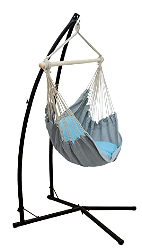 AMANKA Hängestuhlgestell mit Hängesessel - 215cm Metallgestell bis 120kg - Hängestuhl mit 2 Kissen von AMANKA