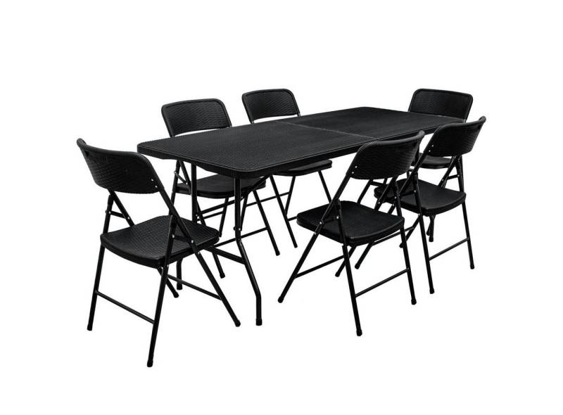 AMANKA Klapptisch 180 x 74 x 74 cm - Garten Esstisch mit 6 Klappstühlen aus Kunststoff von AMANKA