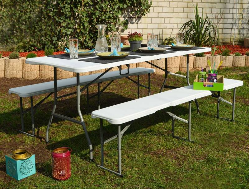 AMANKA Klapptisch 180 x 70 x 74 cm - Bierbankgarnitur Klappbar - Esstisch mit 2 Bänken von AMANKA