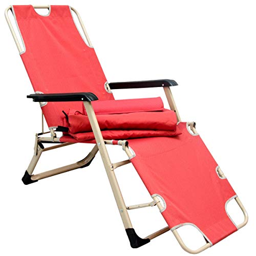 AMANKA Liegestuhl 178x65cm Sonnenstuhl Gartenliege Campingliege Sonnenliege inkl. Auflage Kopfkissen Rot von AMANKA