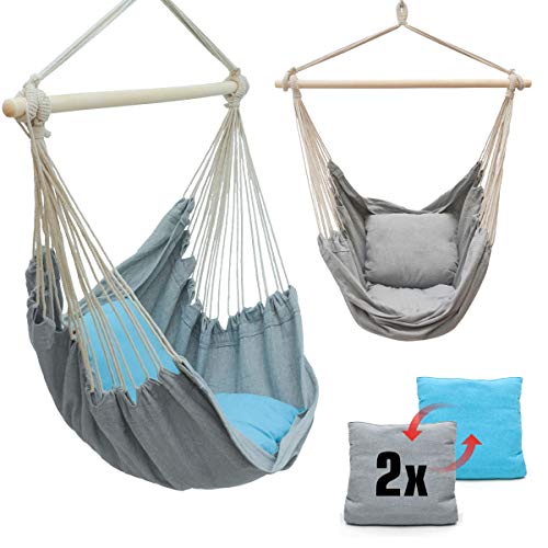 AMANKA Mit 2 Kissen zum Wenden - Balkon Hängesessel Grau Blau - Outdoor Hängeschaukel für Garten von AMANKA