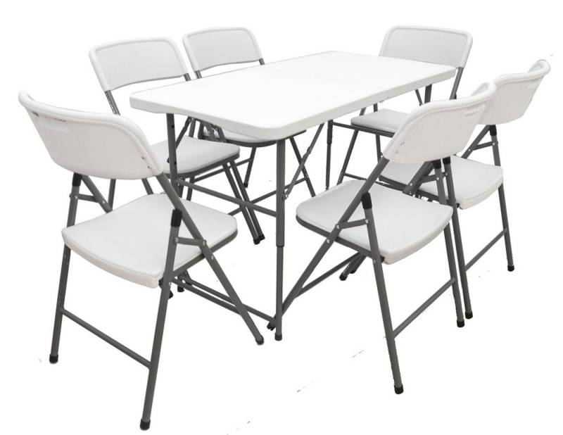 AMANKA Sitzgruppe Garten Sitzgruppe 120 cm Tisch mit 6 Stühlen Set, Klappbare Essgruppe Weiß von AMANKA