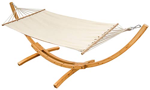 AMANKA XL Hängematten Gestell 325cm Holzgestell mit Stabhängematte Doppelhängematte Beige von AMANKA