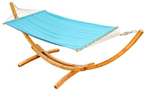 AMANKA XXL Hängematte mit Gestell - 325 cm Hängemattengestell Outdoor Holz - Hängematte Blau Outdoor Stabhängematte mit Gestell - Hängematte für 2 - Hängematten Ständer Holz Hängematte Zwei Personen von AMANKA