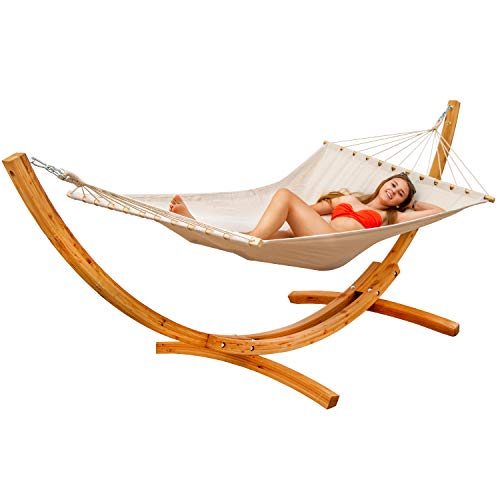 AMANKA XXL Hängematte mit Gestell - 325 cm Hängemattengestell Outdoor Holz - Beige Stabhängematte - für 2 - Ständer Zwei Personen von AMANKA