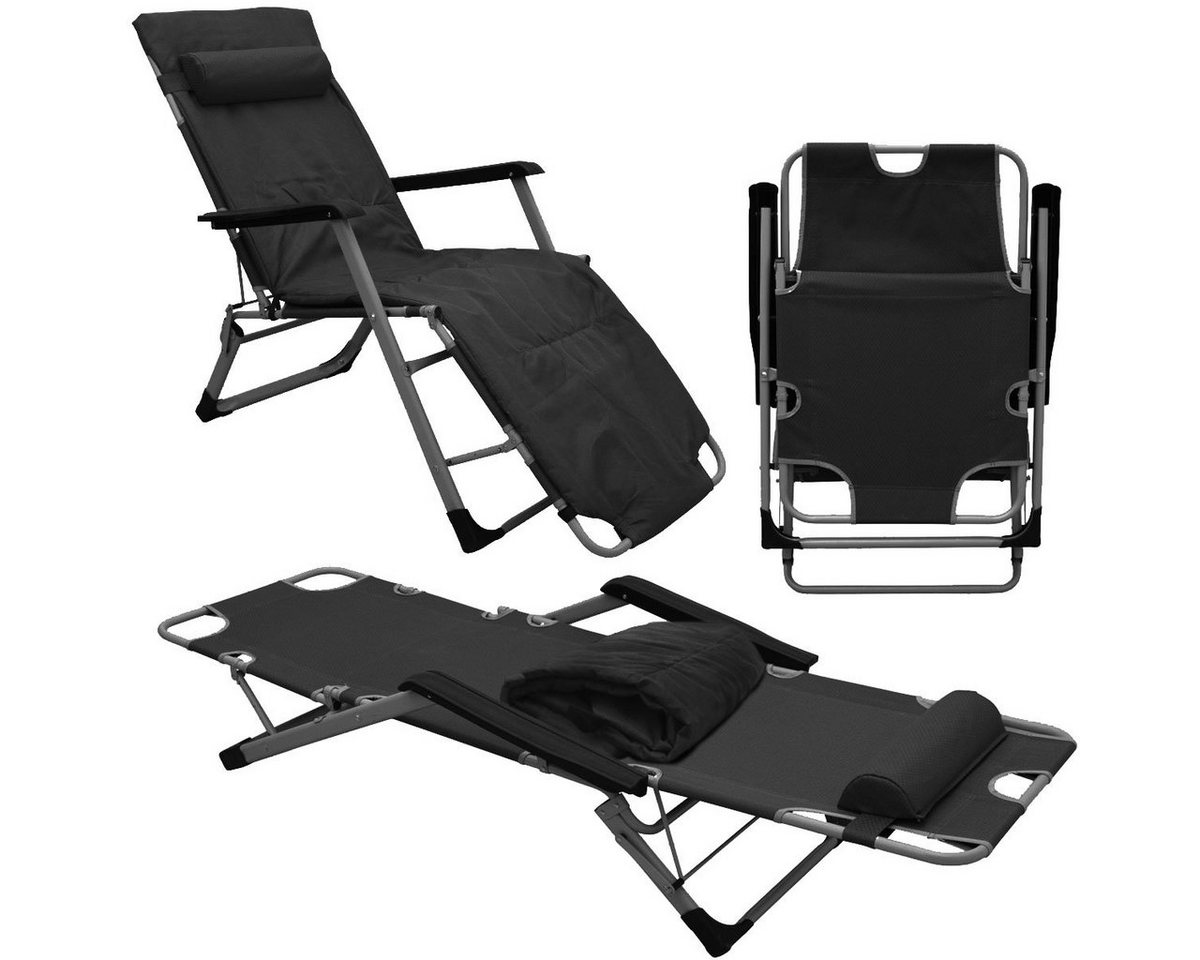 Campingstuhl Liegestuhl mit Auflage und Kopfkissen Sonnenliege, 178 cm Campingliege Schwarz von AMANKA