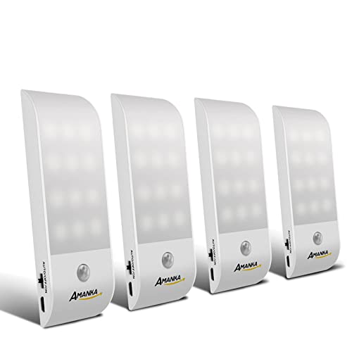 LED-Nachtlicht, AMANKA (4 Pack) LED Bewegungsmelder,USB Rechargeable für Schrank Kinderzimmer Flur Schlafzimmer Küche Garderobe Garage von AMANKA