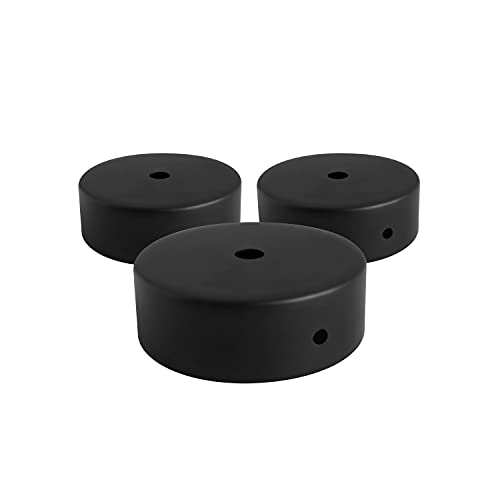 AMARCORDS - 3 Baldachin rosetten aus Metall, Farbe SCHWARZ, Lampengehäuse komplett mit Kabelklemmenzubehör, Schrauben und Deckenhalterung. Durchmesser 77 mm, Höhe 26 mm von AMARCORDS
