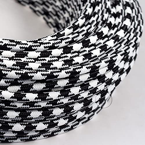 Amarcords - Textilkabel für Lampen WEISS-SCHWARZES EISEN, rund, Seide, 5 Meter, mit 2 Leiter 2x0,75 - Stoffkabel mit farbigem vintage Stoff überzogen für Kronleuchter, Wandlampen und Lampenschirme Amarcords - Textilkabel für Lampen WEISS-SCHWARZES EISEN, rund, Seide, 5 Meter, mit 2 Leiter 2x0,75 - Stoffkabel mit farbigem vintage Stoff überzogen für Kronleuchter, Wandlampen und Lampenschirme von AMARCORDS