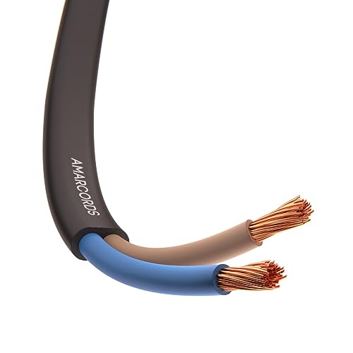 Amarcords - Flaches Elektrokabel mit zweipoligem Abschnitt 2x0,75mm, Farbe: SCHWARZ. Flaches Elektrokabel H03VVH2-F, 10 Meter von AMARCORDS