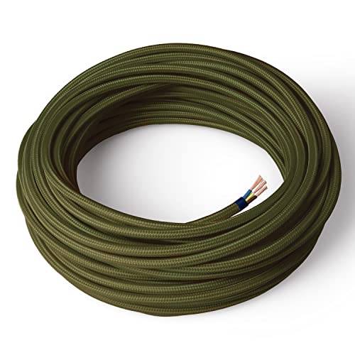 Amarcords - Textilkabel für Lampen KHAKI, rund, Seide, 3 Meter, mit Erdung 3x0,75 - Stoffkabel mit farbigem vintage Stoff überzogen für Kronleuchter, Wandlampen und Lampenschirme von AMARCORDS