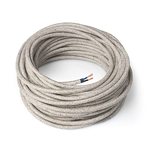 Amarcords - Textilkabel für Lampen CANVAS BEIGE, rund, Leinen, 10 Meter, mit 2 Leiter 2x0,75 - Stoffkabel mit farbigem vintage Stoff überzogen für Kronleuchter, Wandlampen und Lampenschirme von AMARCORDS