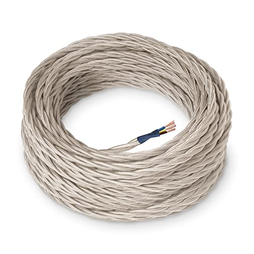 Amarcords - Textilkabel für Lampen ELFENBEIN, geflochten, Seide, 5 Meter, mit Erdung 3x0,75 - Stoffkabel mit farbigem vintage Stoff überzogen für Kronleuchter, Wandlampen und Lampenschirme Amarcords - Textilkabel für Lampen ELFENBEIN, geflochten, Seide, 5 Meter, mit Erdung 3x0,75 - Stoffkabel mit farbigem vintage Stoff überzogen für Kronleuchter, Wandlampen und Lampenschirme von AMARCORDS