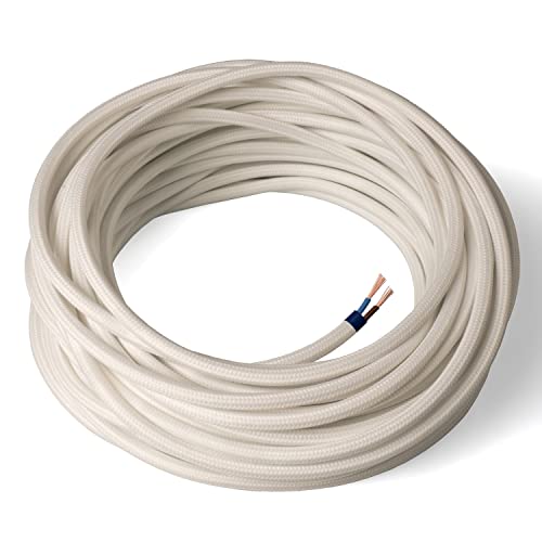 Amarcords - Textilkabel für Lampen ELFENBEIN, rund, Seide, 20 Meter, mit 2 Leiter 2x0,75 - Stoffkabel mit farbigem vintage Stoff überzogen für Kronleuchter, Wandlampen und Lampenschirme Amarcords - Textilkabel für Lampen ELFENBEIN, rund, Seide, 20 Meter, mit 2 Leiter 2x0,75 - Stoffkabel mit farbigem vintage Stoff überzogen für Kronleuchter, Wandlampen und Lampenschirme von AMARCORDS