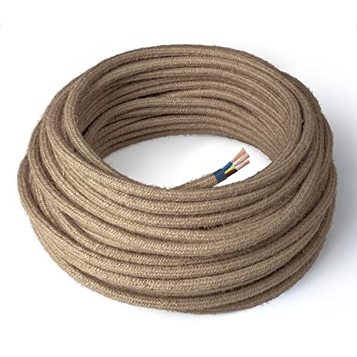 Amarcords - Textilkabel für Lampen JUTE, rund, Jute, 30 Meter, mit Erdung 3x0,75 - Stoffkabel mit farbigem vintage Stoff überzogen für Kronleuchter, Wandlampen und Lampenschirme Amarcords - Textilkabel für Lampen JUTE, rund, Jute, 30 Meter, mit Erdung 3x0,75 - Stoffkabel mit farbigem vintage Stoff überzogen für Kronleuchter, Wandlampen und Lampenschirme von AMARCORDS