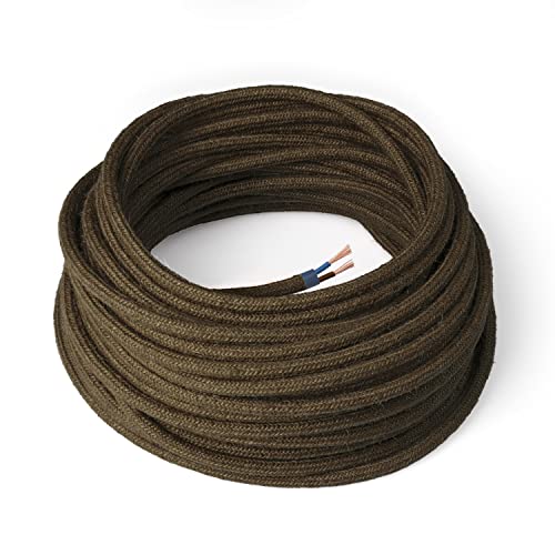 Amarcords - Textilkabel für Lampen KHAKI, rund, Jute, 3 Meter, mit 2 Leiter 2x0,75 - Stoffkabel mit farbigem vintage Stoff überzogen für Kronleuchter, Wandlampen und Lampenschirme von AMARCORDS