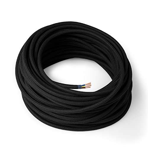 Amarcords - Textilkabel für Lampen SCHWARZ, rund, Baumwolle, 5 Meter, mit Erdung 3x0,75 - Stoffkabel mit farbigem vintage Stoff überzogen für Kronleuchter, Wandlampen und Lampenschirme Amarcords - Textilkabel für Lampen SCHWARZ, rund, Baumwolle, 5 Meter, mit Erdung 3x0,75 - Stoffkabel mit farbigem vintage Stoff überzogen für Kronleuchter, Wandlampen und Lampenschirme von AMARCORDS