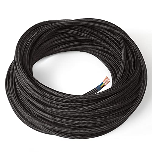 Amarcords - Textilkabel für Lampen SCHWARZ, rund, Seide, 50 Meter, mit Erdung 3x0,75 - Stoffkabel mit farbigem vintage Stoff überzogen für Kronleuchter, Wandlampen und Lampenschirme Amarcords - Textilkabel für Lampen SCHWARZ, rund, Seide, 50 Meter, mit Erdung 3x0,75 - Stoffkabel mit farbigem vintage Stoff überzogen für Kronleuchter, Wandlampen und Lampenschirme von AMARCORDS