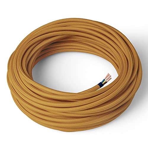 Amarcords - Textilkabel für Lampen SENF, rund, Seide, 3 Meter, mit Erdung 3x0,75 - Stoffkabel mit farbigem vintage Stoff überzogen für Kronleuchter, Wandlampen und Lampenschirme Amarcords - Textilkabel für Lampen SENF, rund, Seide, 3 Meter, mit Erdung 3x0,75 - Stoffkabel mit farbigem vintage Stoff überzogen für Kronleuchter, Wandlampen und Lampenschirme von AMARCORDS