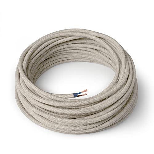 Amarcords - Textilkabel für Lampen TUFF, rund, Hanf, 30 Meter, mit 2 Leiter 2x0,75 - Stoffkabel mit farbigem vintage Stoff überzogen für Kronleuchter, Wandlampen und Lampenschirme von AMARCORDS