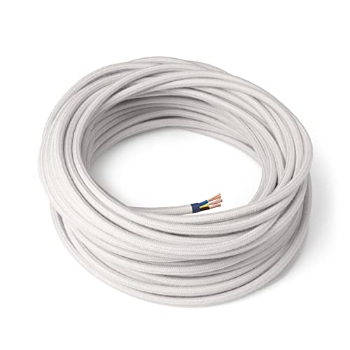 Amarcords - Textilkabel für Lampen WEISS, rund, Baumwolle, 1 Meter, mit Erdung 3x0,75 - Stoffkabel mit farbigem vintage Stoff überzogen für Kronleuchter, Wandlampen und Lampenschirme Amarcords - Textilkabel für Lampen WEISS, rund, Baumwolle, 1 Meter, mit Erdung 3x0,75 - Stoffkabel mit farbigem vintage Stoff überzogen für Kronleuchter, Wandlampen und Lampenschirme von AMARCORDS