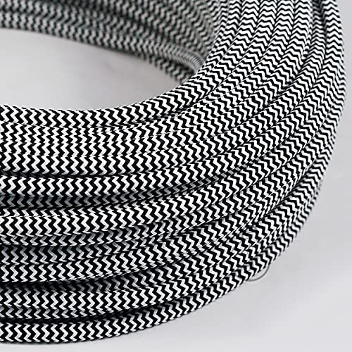 Amarcords - Textilkabel für Lampen WEISS-SCHWARZ ZIG-ZAG, rund, Seide, 1 Meter, mit 2 Leiter 2x0,75 - Stoffkabel mit farbigem vintage Stoff überzogen für Kronleuchter, Wandlampen und Lampenschirme Amarcords - Textilkabel für Lampen WEISS-SCHWARZ ZIG-ZAG, rund, Seide, 1 Meter, mit 2 Leiter 2x0,75 - Stoffkabel mit farbigem vintage Stoff überzogen für Kronleuchter, Wandlampen und Lampenschirme von AMARCORDS