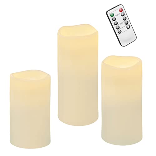 AMARE 3er Set LED Kerzen Elfenbein (10x15cm; 10x20cm; 10x25cm), inkl. Timer & Fernbedienung, outdoorgeeignet IP44 von AMARE