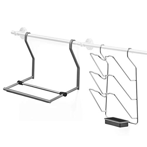 AMARE Küchenrollenhalter + Topfdeckelhalter aus Edelstahl, geeignet für Relingsysteme von AMARE