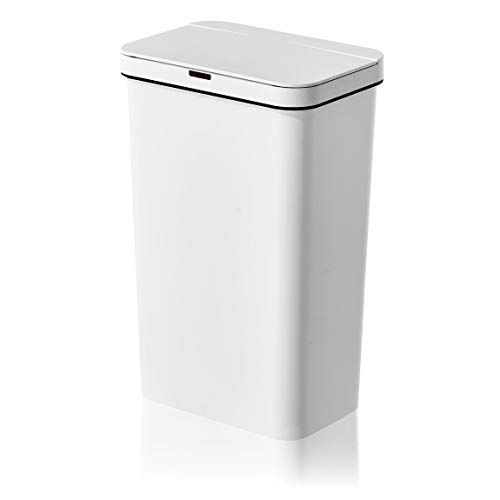 AMARE Kunststoff Mülleimer besonders leicht mit Sensor, 50 L Volumen, Abfallbehälter in Weiß, ca. 40 x 27 x 62,5 cm von AMARE