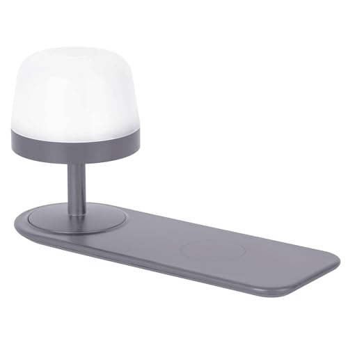 AMARE LED Tischleuchte H: 13 cm L: 25 cm inklusive Leuchtmittel warmweiß, 3-fach Touchdimmer, induktive Ladefunktion, Kunststoff, Silberfarben von AMARE