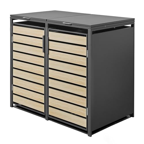 AMARE Mülltonnenbox Series 1 Doppelt für 120l/240l Mülltonnen | Anthrazit-Holzoptik | Mülltonnenabdeckung mit Deckel | Mülltonnenverkleidung mit Magnetverschluss | Abfallbehälter leicht entnehmbar von AMARE