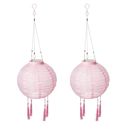 AMARE Solar Lampion 2er Set rund mit Quasten pink Ø ca. 20 cm mit 1 warmweißen LED von AMARE