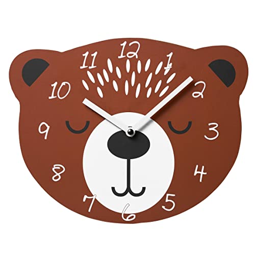 AMARE Wanduhr Kinderdesign Bär, 30 x 2 cm in Braun von AMARE