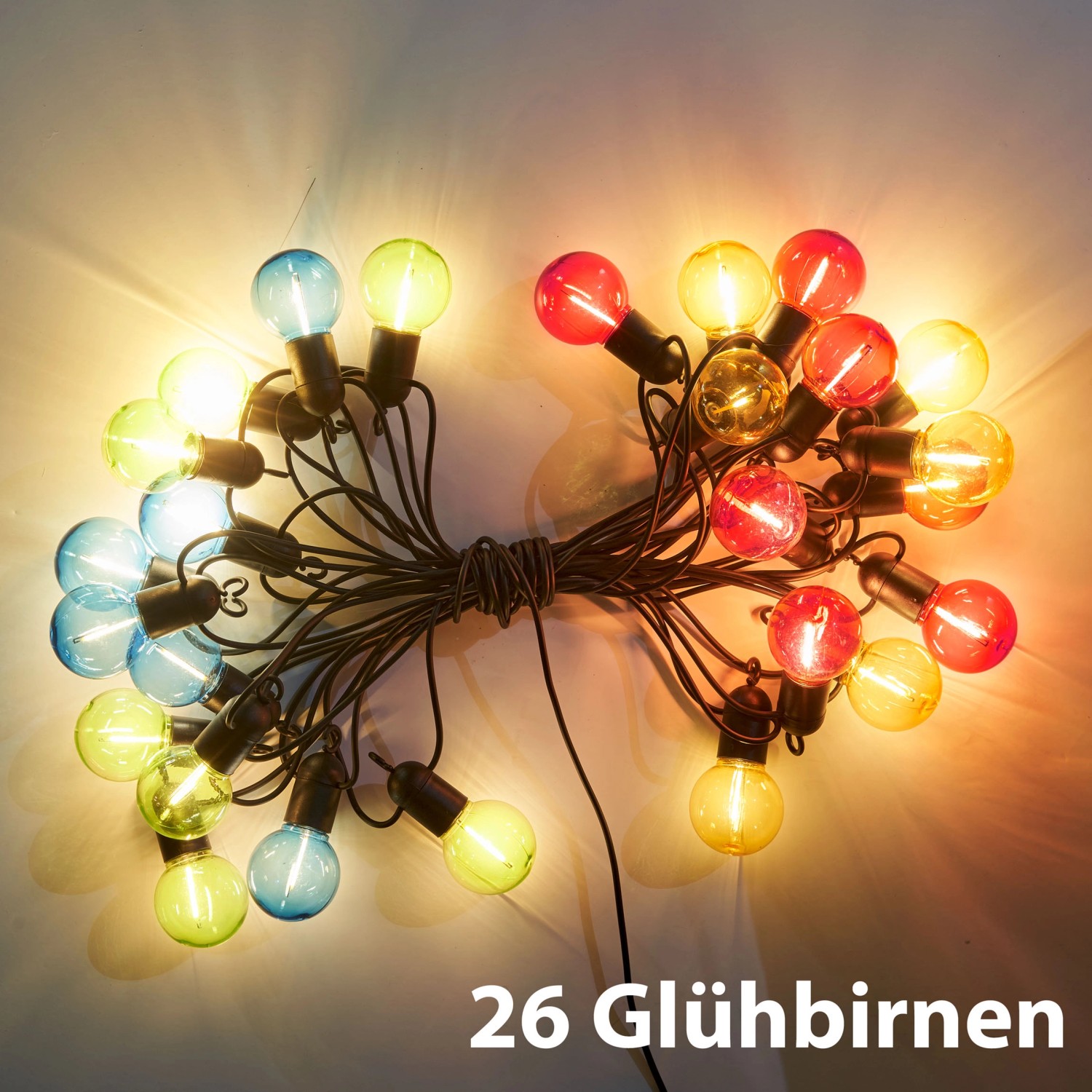 Amare LED-Party-Lichterkette Filamentleuchten mit Timer 26 Glühbirnen 10 m von AMARE