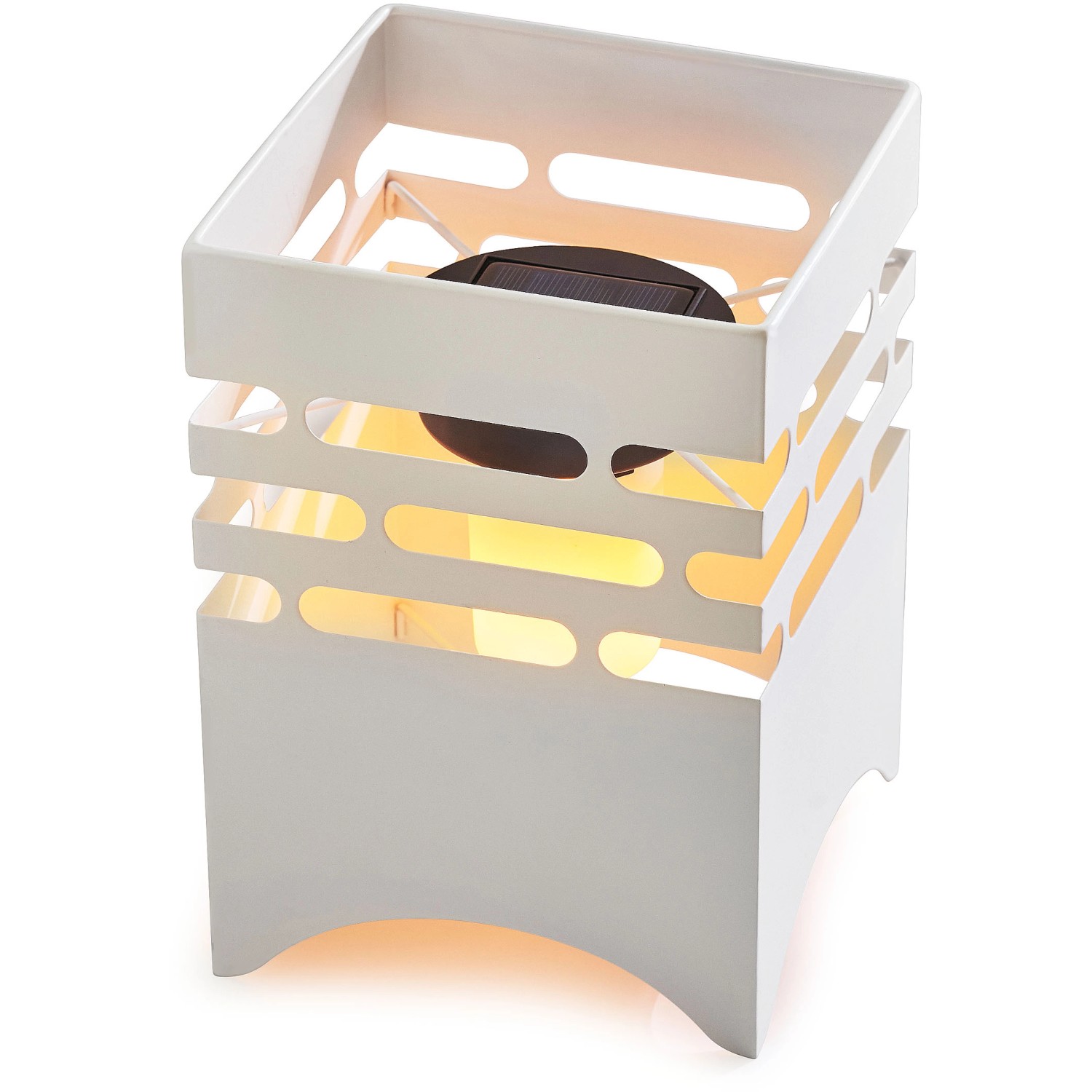 Amare LED-Solargartenfeuer Eckig Weiß mit Flammeneffekt von AMARE