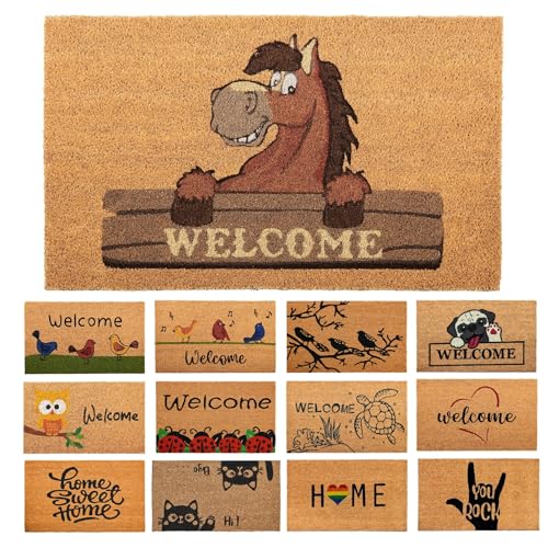 AMARU DOOR MATS Fußmatte Kokosfaser Pferd - 70x40cm - Willkommens Fussmatte mit Antirutsch PVC & Kokos Oberfläche - für Hauseingänge, Flure, Außentüren, Wohnaccessoires - Schlichtes Originaldesign von AMARU DOOR MATS