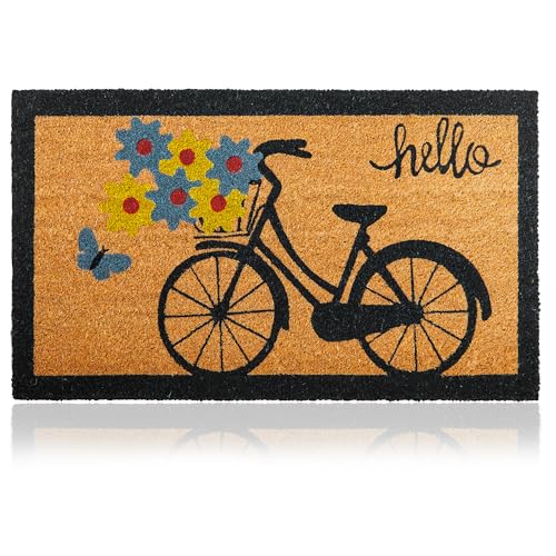 Fußmatte Kokosfaser Fahrrad - 70x40cm - Willkommens Fussmatte mit Antirutsch PVC & Kokos Oberfläche - für Hauseingänge, Flure, Außentüren, Wohnaccessoires - Schlichtes Originaldesign von AMARU DOOR MATS