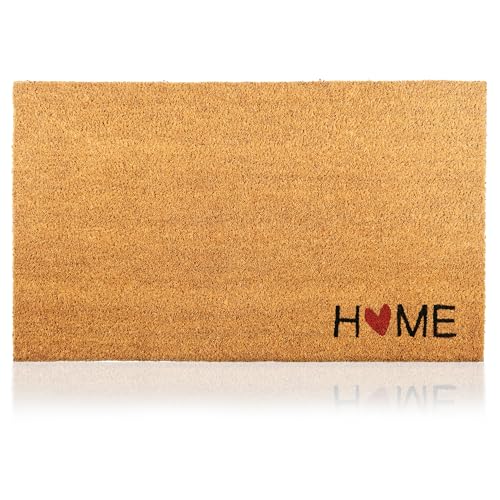 Fußmatte Kokosfaser Home Herzstück - 70x40cm - Willkommens Fussmatte mit Antirutsch PVC & Kokos Oberfläche - für Hauseingänge, Flure, Außentüren, Wohnaccessoires - Schlichtes Originaldesign von AMARU DOOR MATS