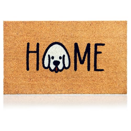 Fußmatte Kokosfaser Home Hund - 70x40cm - Willkommens Fussmatte mit Antirutsch PVC & Kokos Oberfläche - für Hauseingänge, Flure, Außentüren, Wohnaccessoires - Schlichtes Originaldesign von AMARU DOOR MATS