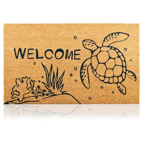 Fußmatte Kokosfaser Schildkröte - 70x40cm - Willkommens Fussmatte mit Antirutsch PVC & Kokos Oberfläche - für Hauseingänge, Flure, Außentüren, Wohnaccessoires - Schlichtes Originaldesign von AMARU DOOR MATS