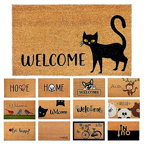 Fußmatte Kokosfaser Schwarze Katze - 70x40cm - Willkommens Fussmatte mit Antirutsch PVC & Kokos Oberfläche - für Hauseingänge, Flure, Außentüren, Wohnaccessoires - Schlichtes Originaldesign von AMARU DOOR MATS