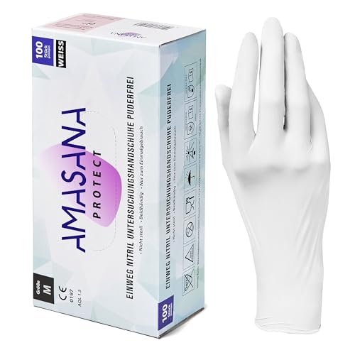 AMASANA Einweg Nitril Handschuhe (Weiß, M) von AMASANA