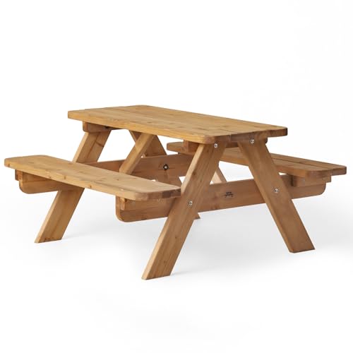 AMATA Classic Design Kinder Picknicktisch Mini UNGURS Collection - Wetterfester Picknicktisch aus Holz für draußen, kindersicheres Design - Perfekt für Garten und Terrasse (Braun) von AMATA