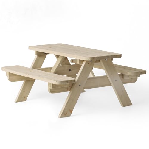 AMATA Classic Design Kinder Picknicktisch Mini UNGURS Collection - Wetterfester Picknicktisch aus Holz für draußen, kindersicheres Design - Perfekt für Garten und Terrasse (Holz) von AMATA