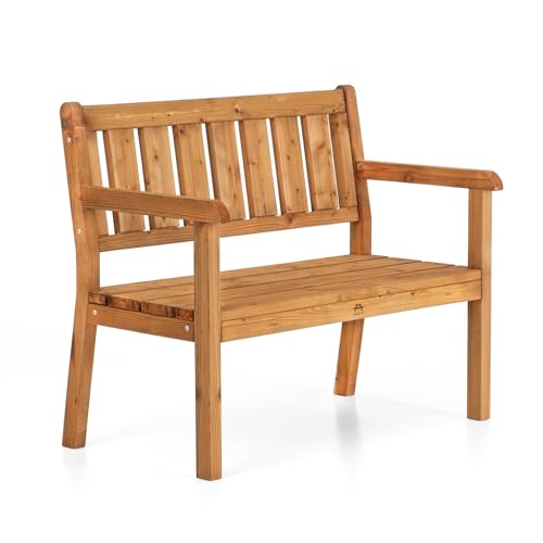 AMATA UNGURS Doppelbank Modernes Design - Wetterfeste Holzbank für Draußen, Terrasse, Hinterhof und Garten Feuerstellen - Ergonomischer und Langlebiger Stuhl, Zeitloses Design (Braun) von AMATA