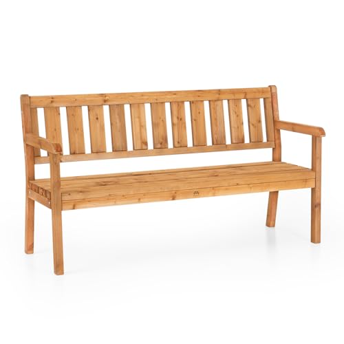 Amata UNGURS Dreifachbank Modernes Design - Wetterfeste Holzbank für Draußen, Terrasse, Hinterhof und Garten Feuerstellen - Ergonomischer und Langlebiger Stuhl, Zeitloses Design (Braun) von AMATA