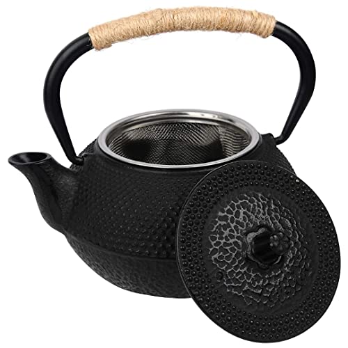 AMATHINGS Asiatische Teekanne mit Teesieb (0,35 Liter) – Teekanne mit Sieb aus Gusseisen in edlem Schwarz – Teekanne mit Siebeinsatz aus Edelstahl – Teekocher in Premium-Design von AMATHINGS